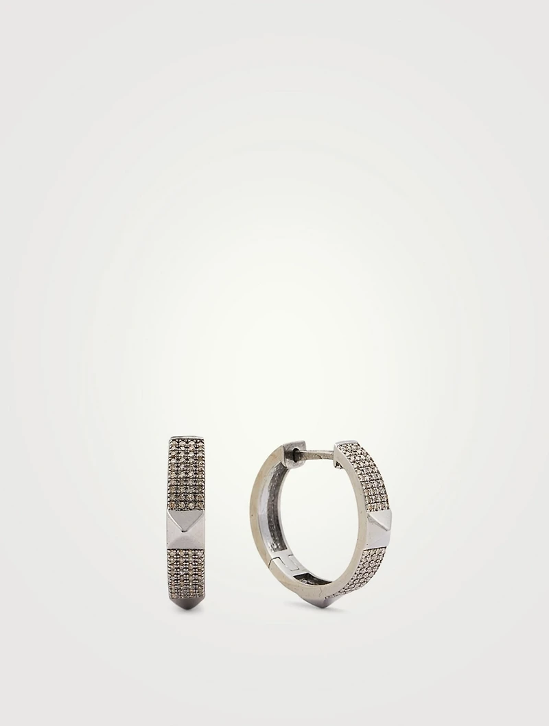 Silver Stud Hoop Earrings With Diamonds