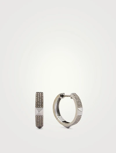 Silver Stud Hoop Earrings With Diamonds