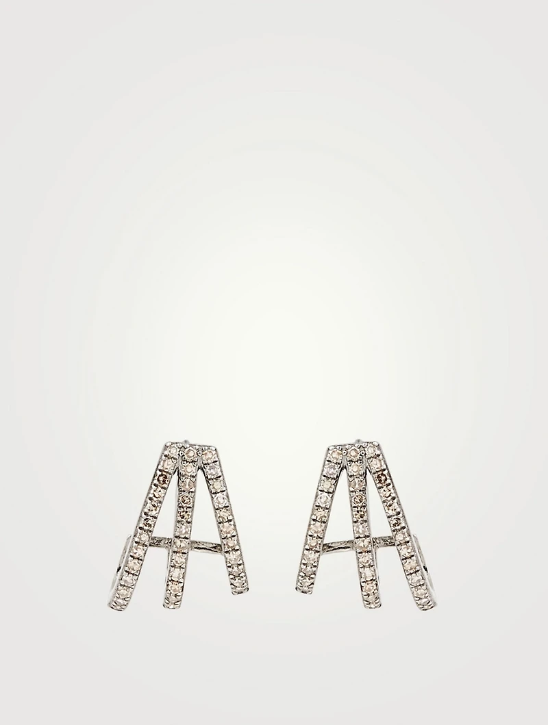 Silver Triple Huggie Hoop Earrings With Diamonds