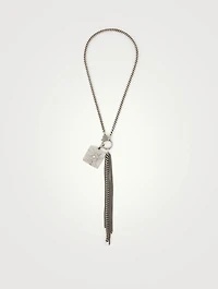Silver Starburst Dog Tag Fringe Necklace With Diamonds