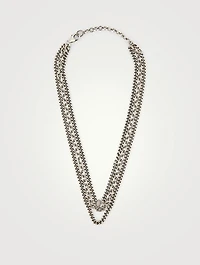 Silver Triple Layer Chain Necklace With Diamonds