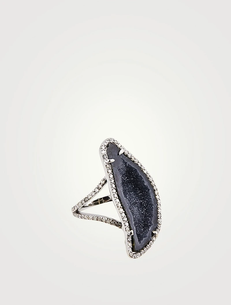 Silver Geode Ring With Diamonds