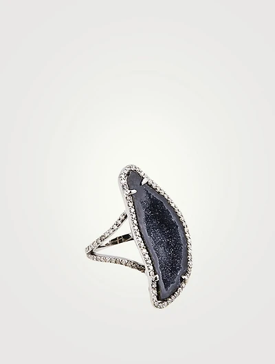 Silver Geode Ring With Diamonds