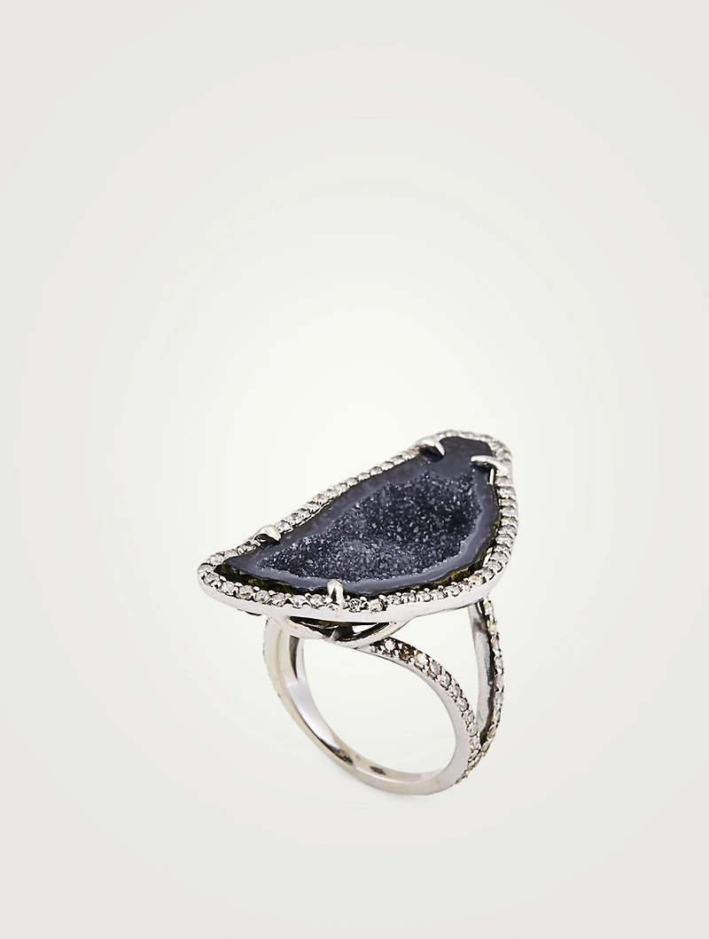 Silver Geode Ring With Diamonds