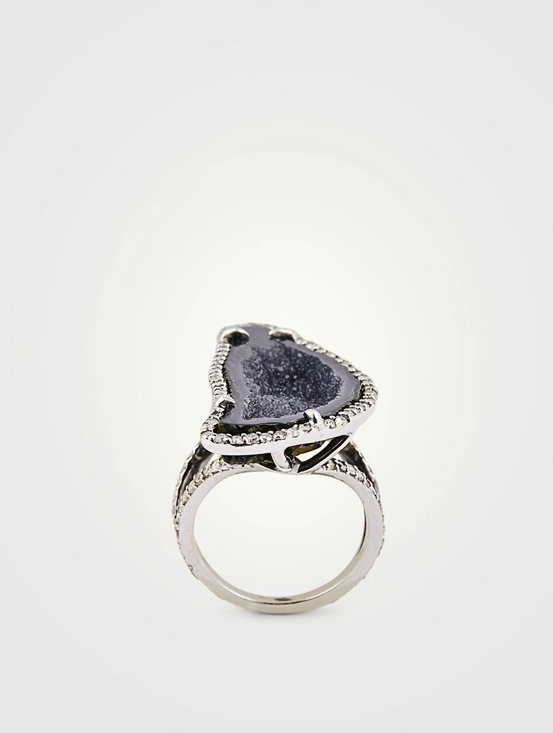 Silver Geode Ring With Diamonds
