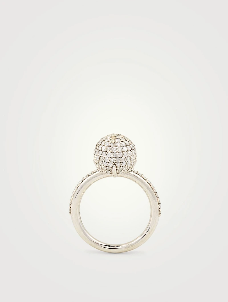 Silver Ball Ring With Diamonds