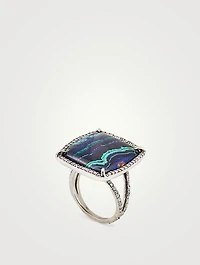 Silver Azurite Malachite Ring With Diamonds