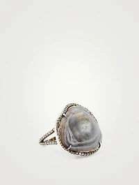 Silver White Druzy Ring With Diamonds