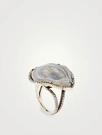 Silver White Druzy Ring With Diamonds