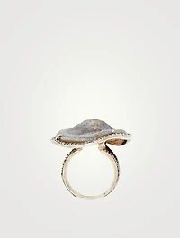 Silver White Druzy Ring With Diamonds