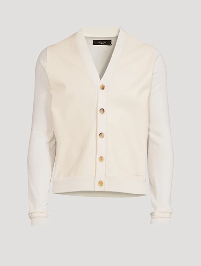 Silk Cardigan With Leather Front