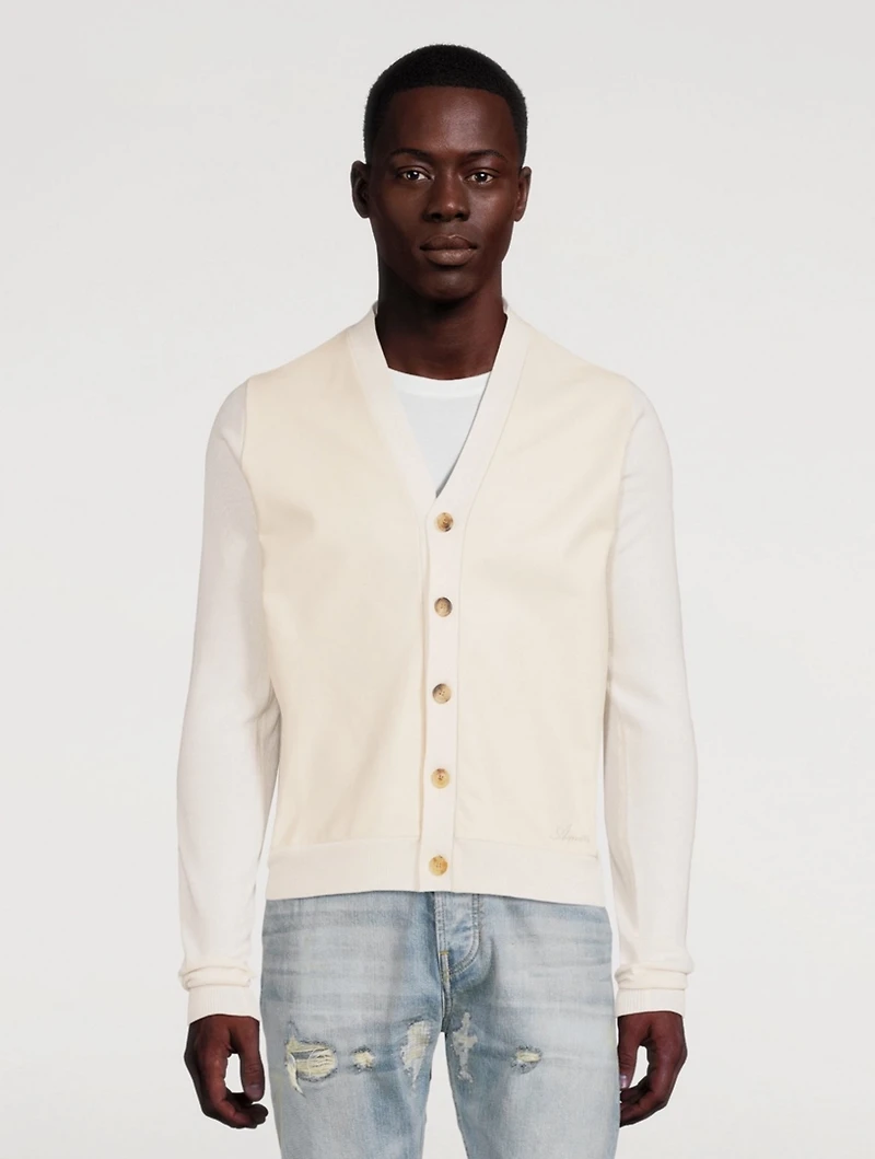 Silk Cardigan With Leather Front