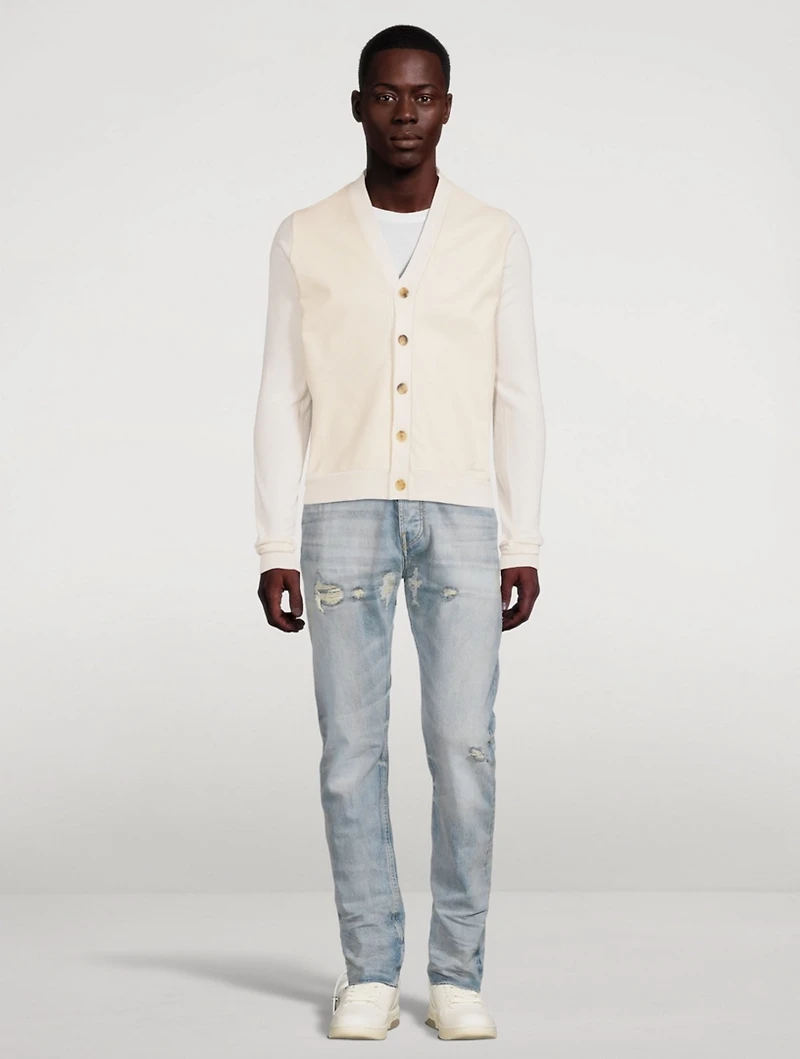 Silk Cardigan With Leather Front