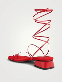 Odd Pair Suede And Leather Heeled Ankle-Tie Sandals