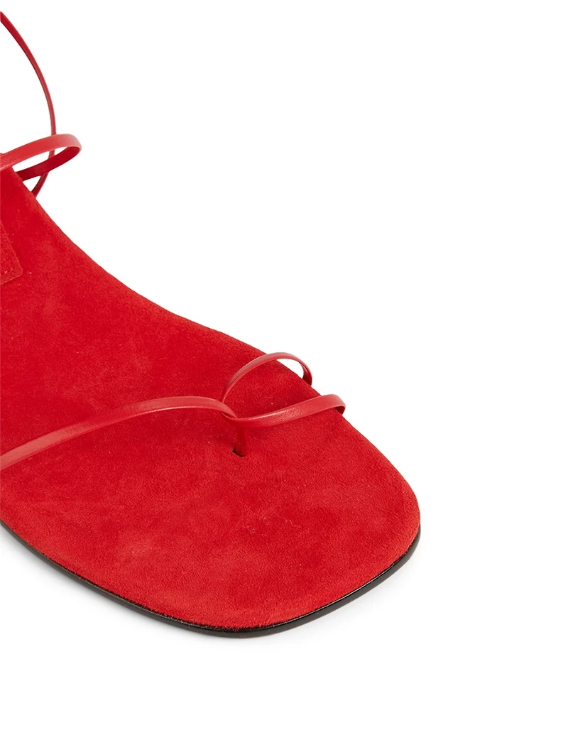 Odd Pair Suede And Leather Heeled Ankle-Tie Sandals