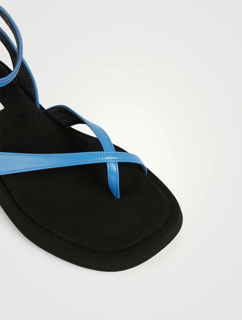 X Ankle-Strap Leather Platform Sandals