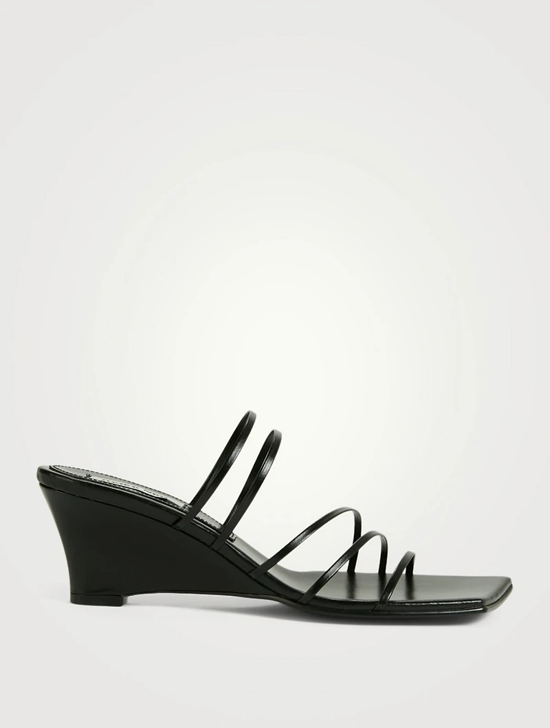 5 Strap Leather Wedge Sandals