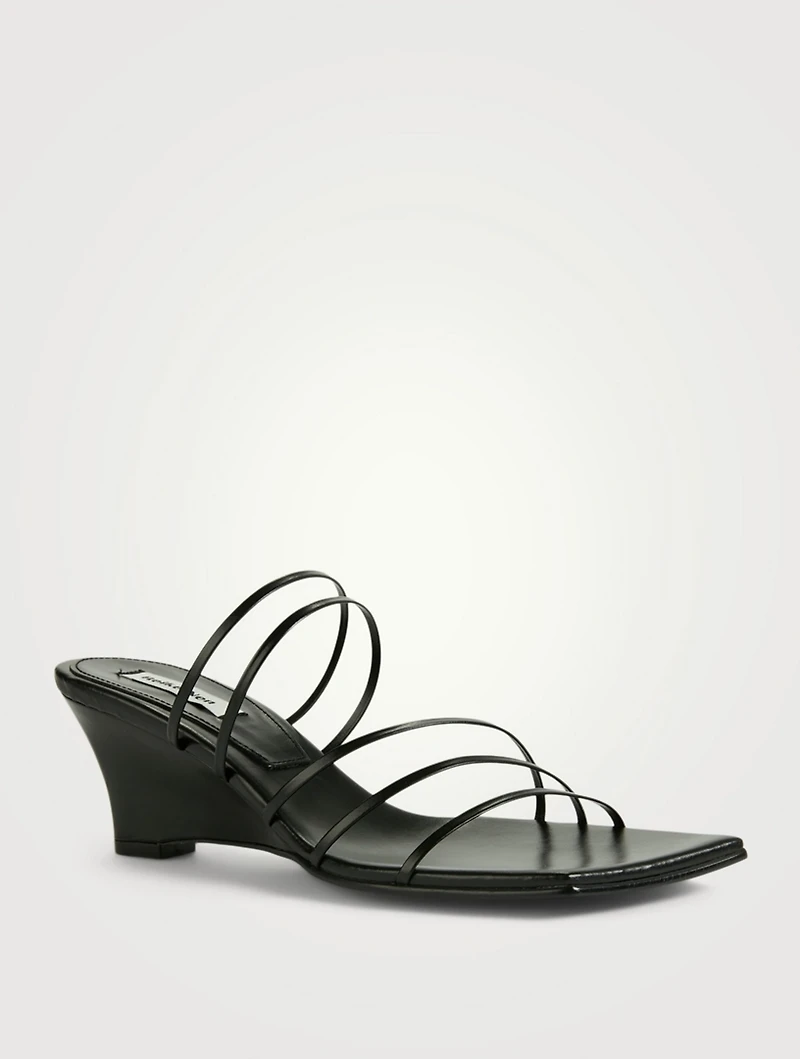 5 Strap Leather Wedge Sandals