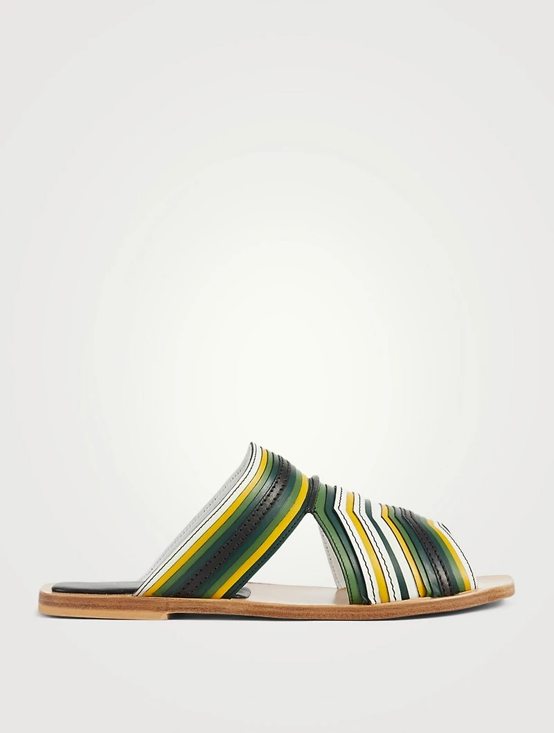 Striped Leather Slide Sandals