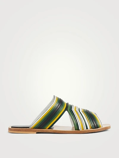 Striped Leather Slide Sandals