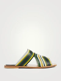 Striped Leather Slide Sandals
