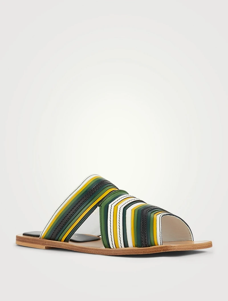 Striped Leather Slide Sandals