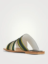 Striped Leather Slide Sandals