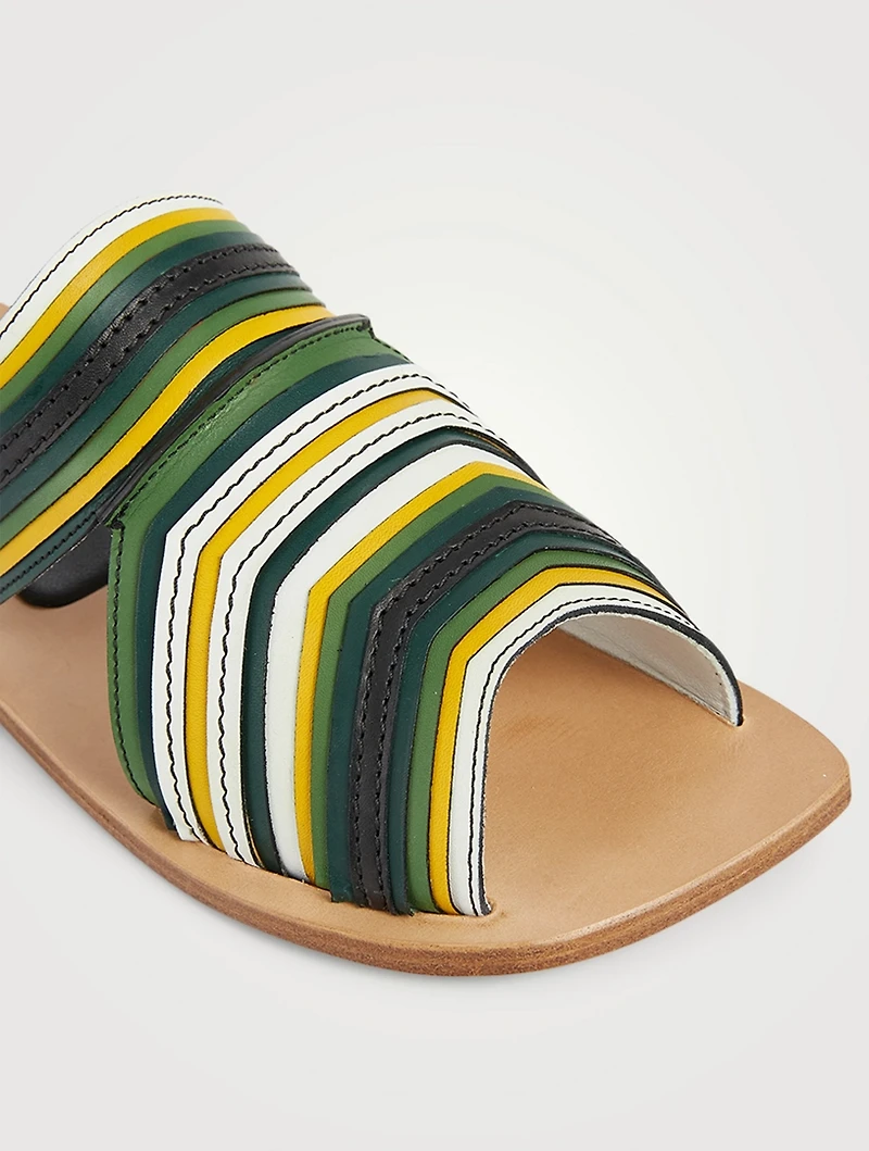 Striped Leather Slide Sandals