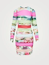 Silk Stretch Mini Dress Floral Patchwork Print