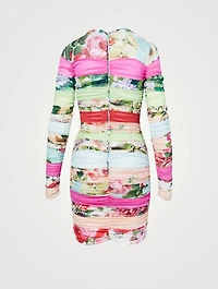 Silk Stretch Mini Dress Floral Patchwork Print