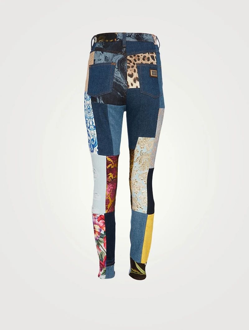 Patchwork Jacquard High-Waisted Jeans
