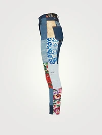 Patchwork Jacquard High-Waisted Jeans