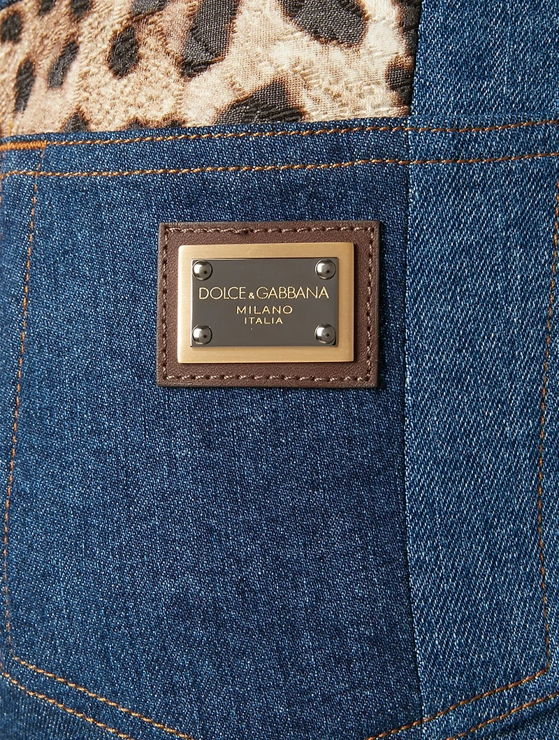Patchwork Jacquard High-Waisted Jeans