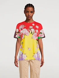 Cotton Jersey T-Shirt Flying Flowers Print