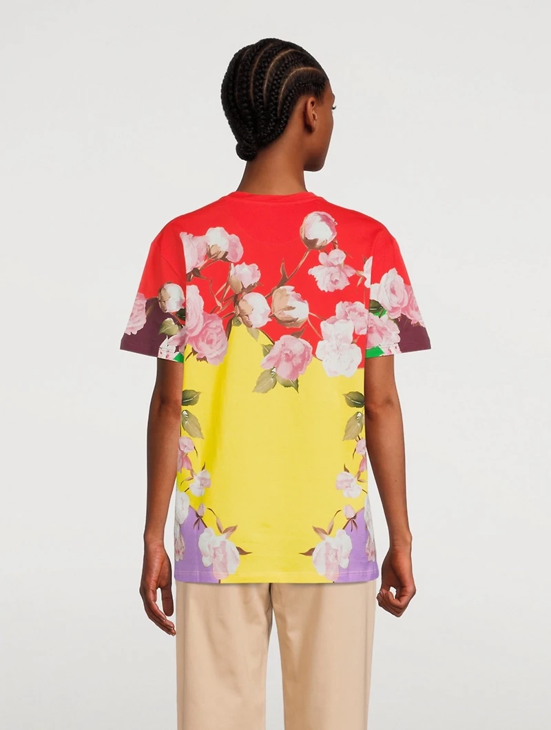 Cotton Jersey T-Shirt Flying Flowers Print