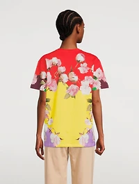 Cotton Jersey T-Shirt Flying Flowers Print