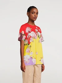 Cotton Jersey T-Shirt Flying Flowers Print