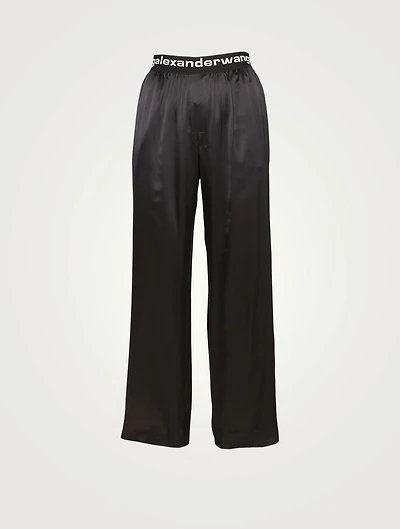 Silk Pants With Logo Waistband
