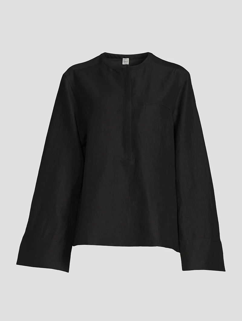 Linen-Blend Half-Button Shirt