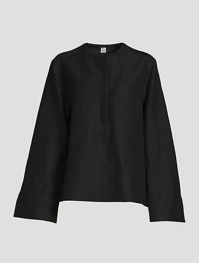 Linen-Blend Half-Button Shirt