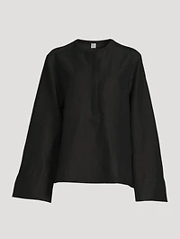 Linen-Blend Half-Button Shirt