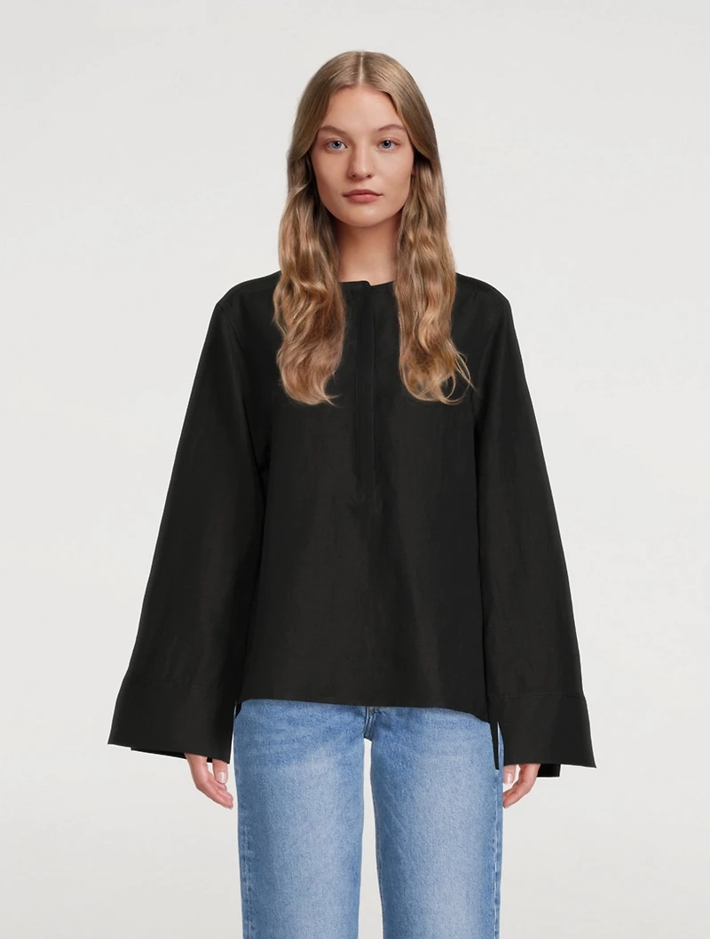 Linen-Blend Half-Button Shirt
