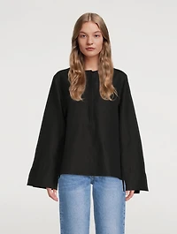 Linen-Blend Half-Button Shirt