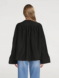 Linen-Blend Half-Button Shirt