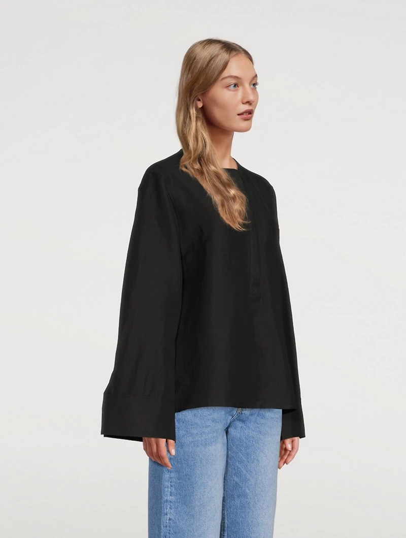 Linen-Blend Half-Button Shirt