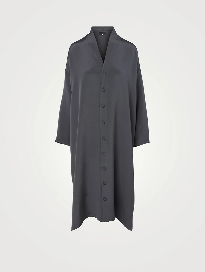 Silk Wide A-line Shirt Dress