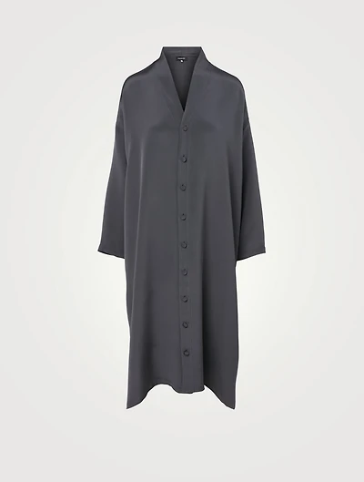 Silk Wide A-line Shirt Dress