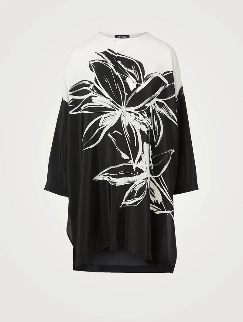 Silk Long Shirt Floral Print