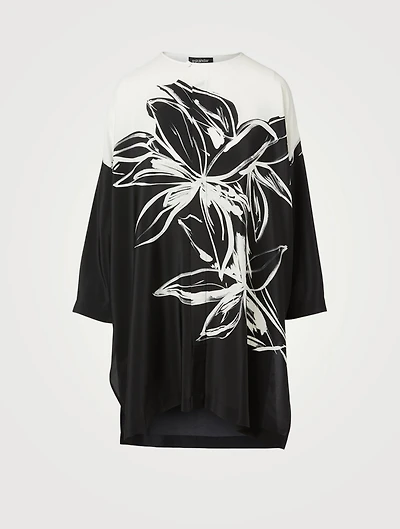 Silk Long Shirt Floral Print