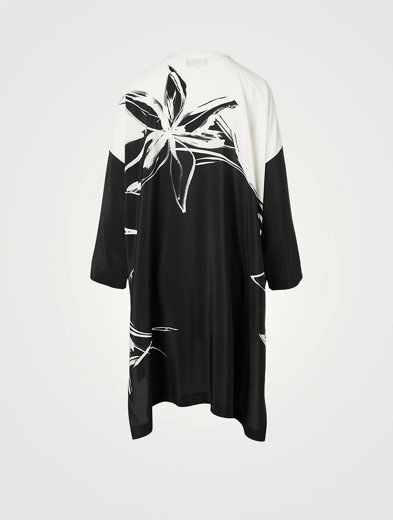 Silk Long Shirt Floral Print